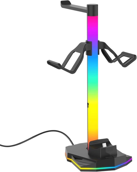 Gaming Accessoire Houder - Controller en Headset Standaard - Gaming Setup Organiseren - Dynamische RGB Verlichting - 31 cm Hoog — afbeelding 2
