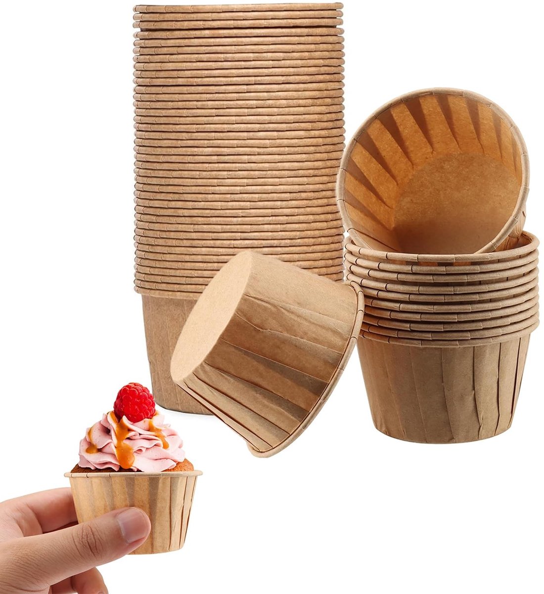 Dailygoods - 50 Stuks Cupcake Vormen van Papier in Khaki