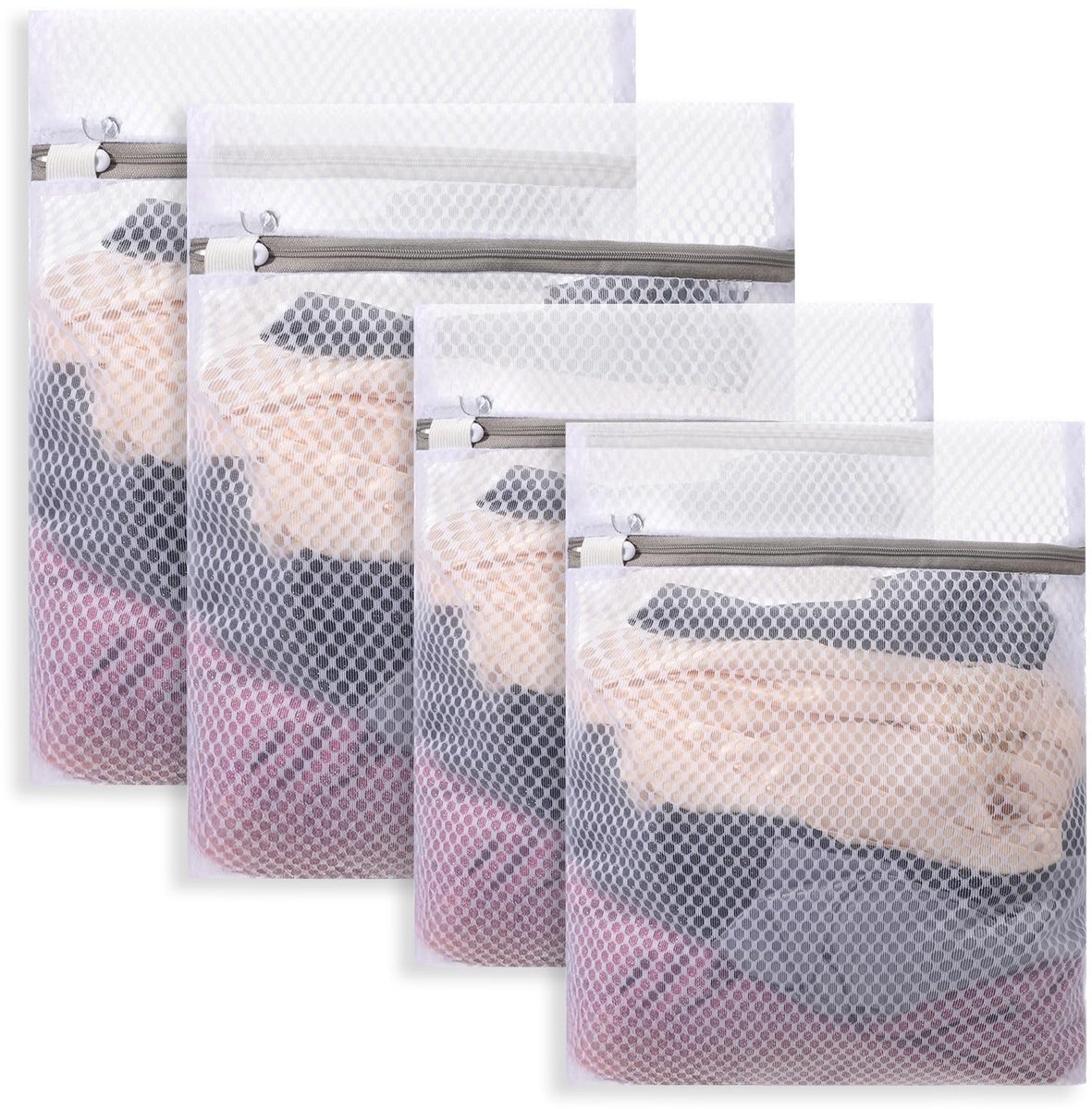 Dailygoods - 4 Stuks Witte Waszakken met Rits voor Delicate Kleding