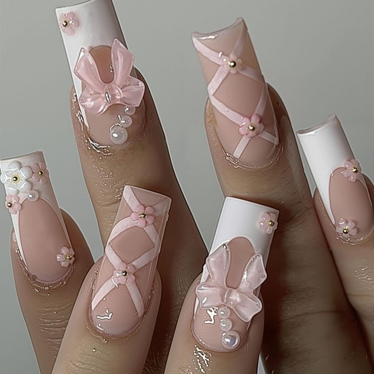 Dailygoods - 24 Stuks Lange Vierkante Kunstnagels met Roze Strass