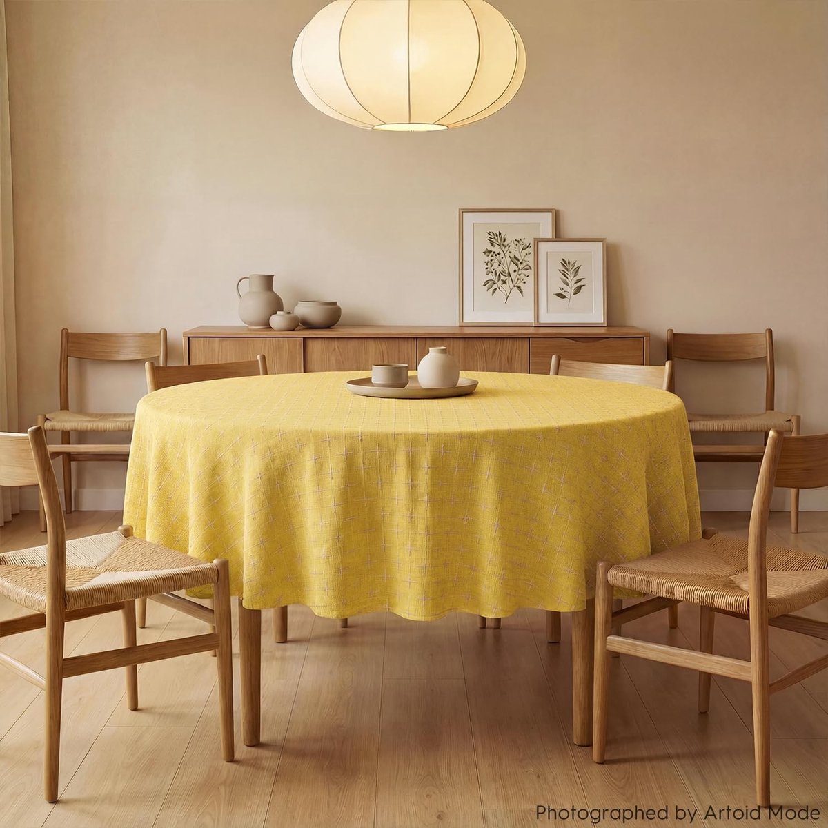 Dailygoods - Boho Geel Tafelkleed Rond 140 cm Vlekkenbestendig en Afwasbaar