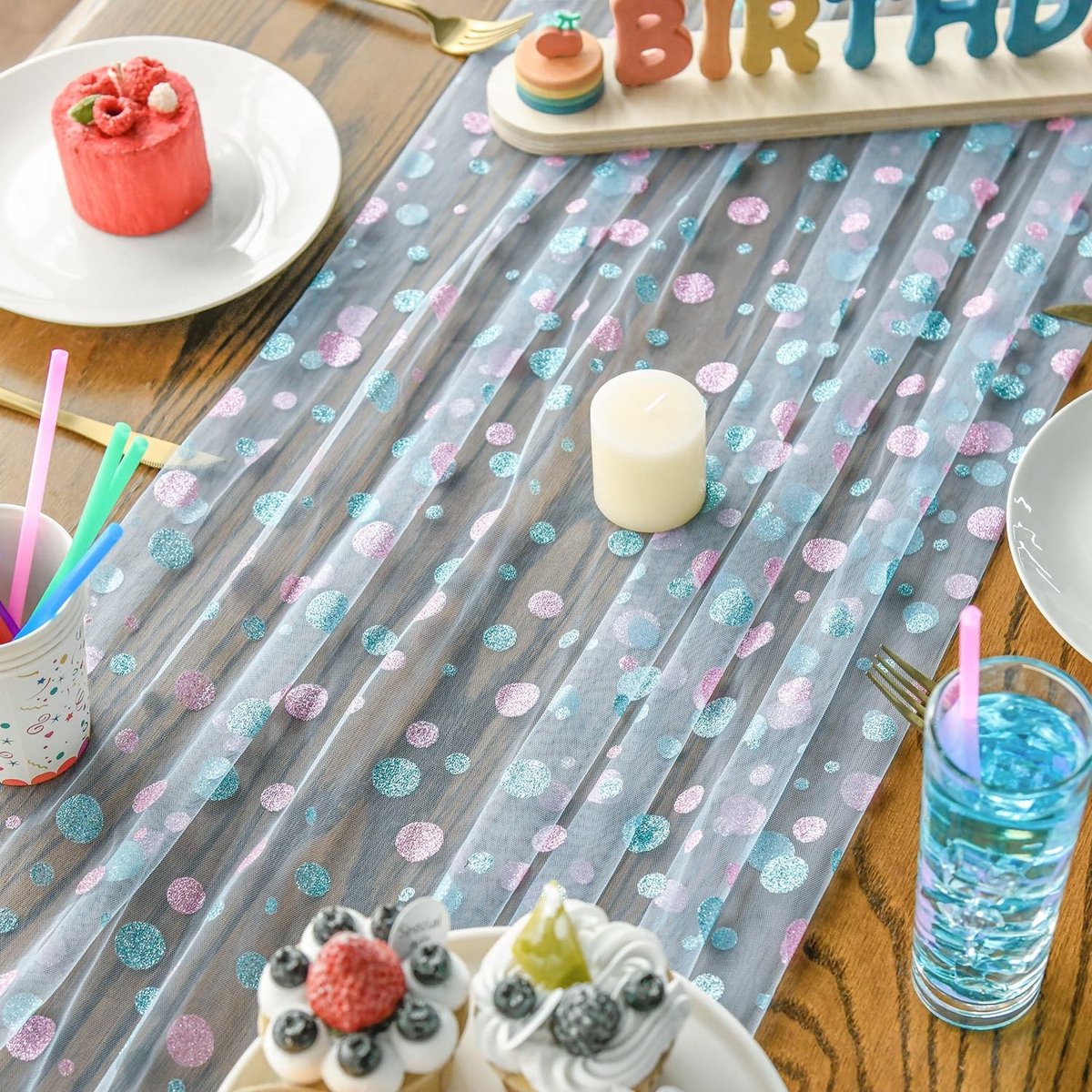 Dailygoods - Tafelloper met Polkastippen van Tule, 70 x 300 cm