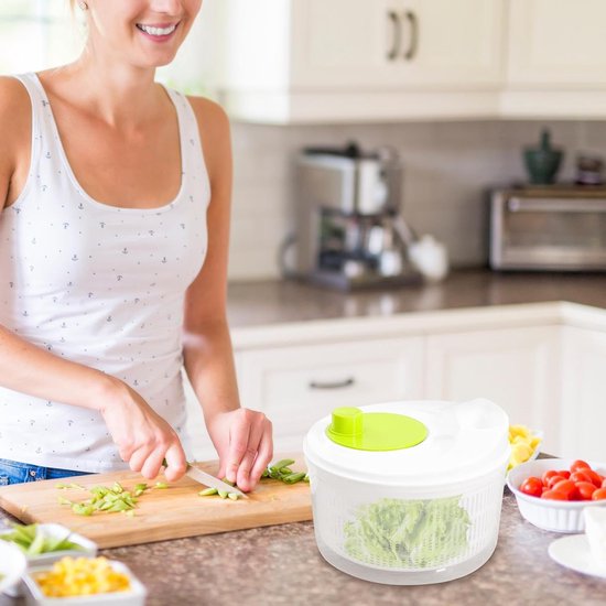 Sla slinger - Groente centrifuge - Salades Maken - Dubbellaags Ontwerp - 3 Liter - Groen — afbeelding 2