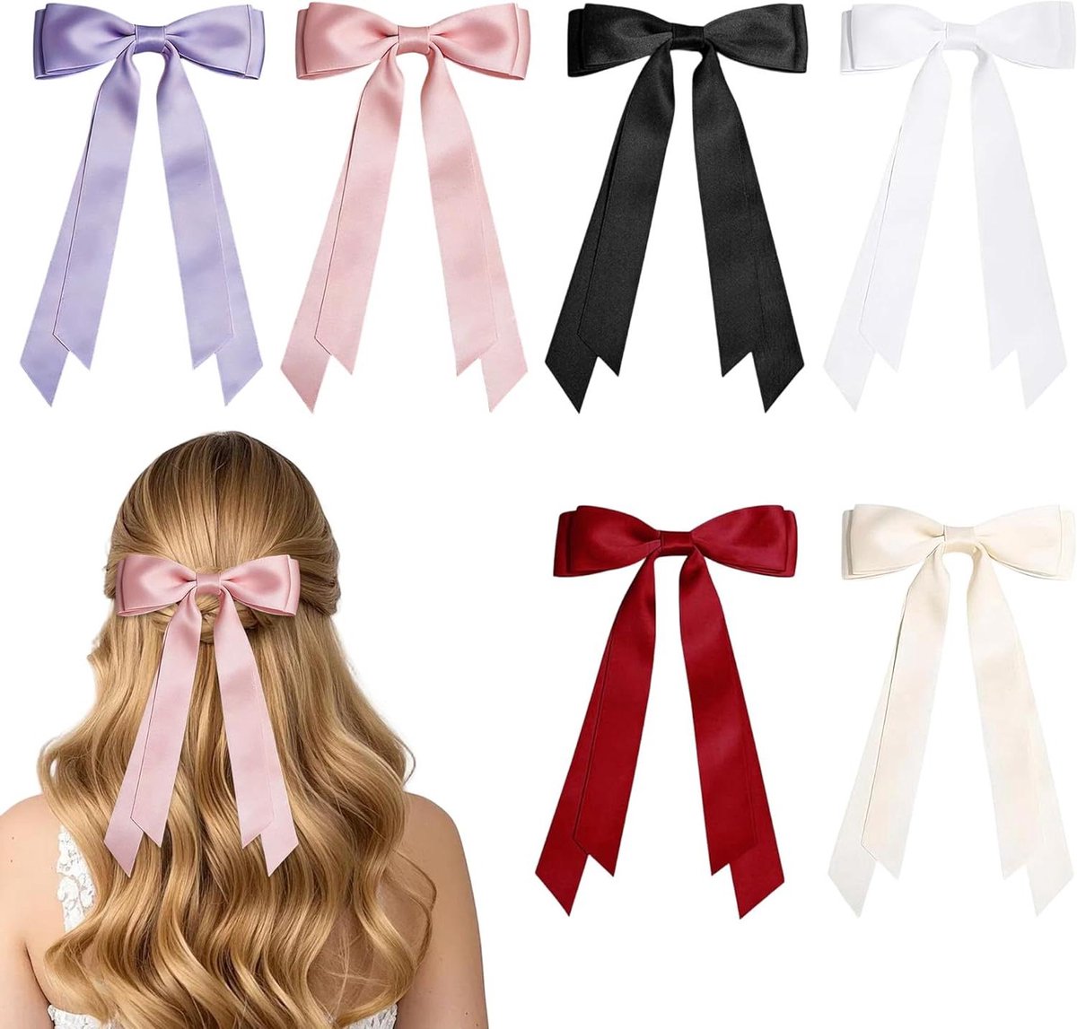 Haarstrikken set - Haarklemmen dames - Dagelijkse styling - Zes kleuren - 6 stuks - Multicolor