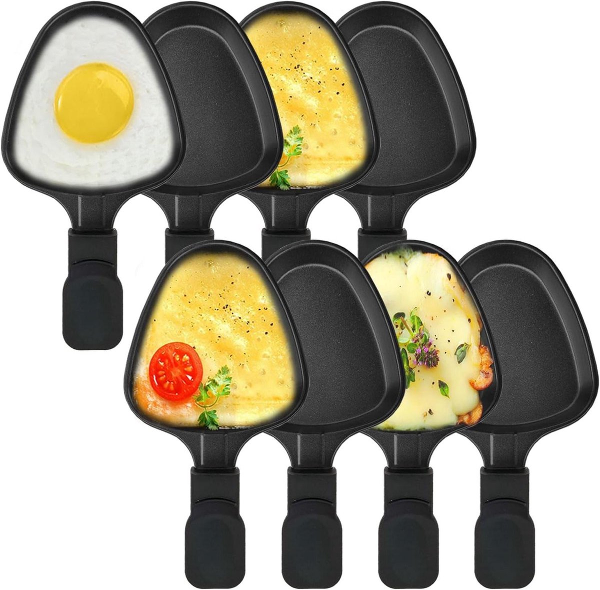 Mini Raclette Pannen - Kaas Smelt Schalen - Gezellig Eten - Antiaanbaklaag - 8 Stuks - Zwart