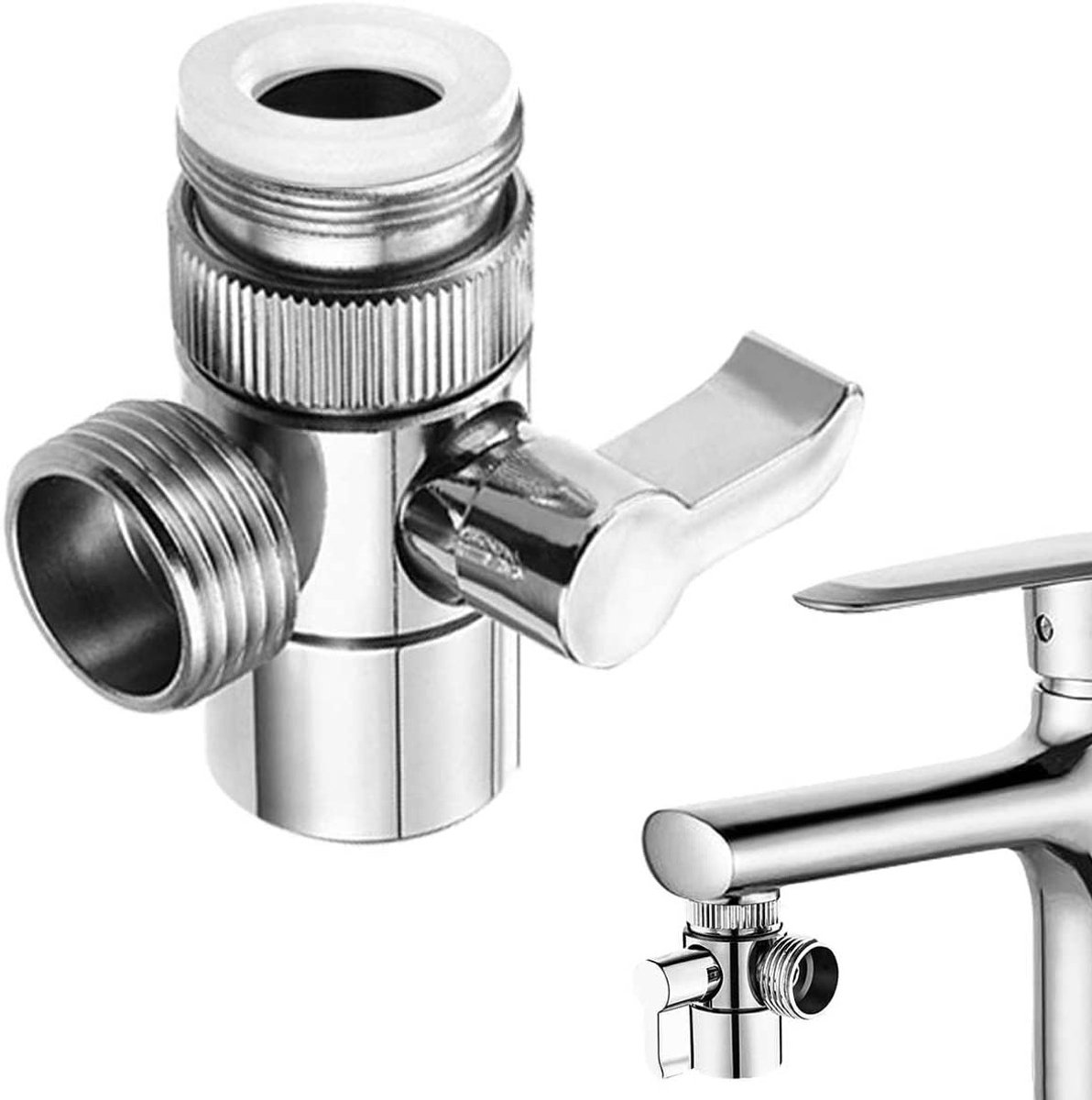 Diverterklep voor Handdouche en Keuken – Messing Chroom, 3-Weg, Inclusief 1 Wasring voor Badkamer en Toilet Accessoires