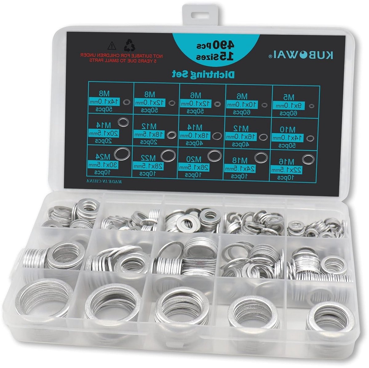 Aluminium O-ringen Set met 490 Stuks, Diverse Maten voor Oliekeringen en Afdichtingen, M5 tot M24