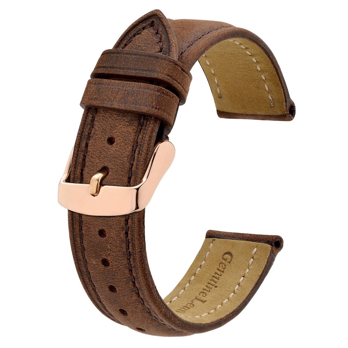 Cosensi - Dailygoody - Vintage horlogebandjes - Lederen horlogeband - Luxe uitstraling - Bruin - Goud-roségouden gesp - Geschikt voor horloge-liefhebbers - 18mm