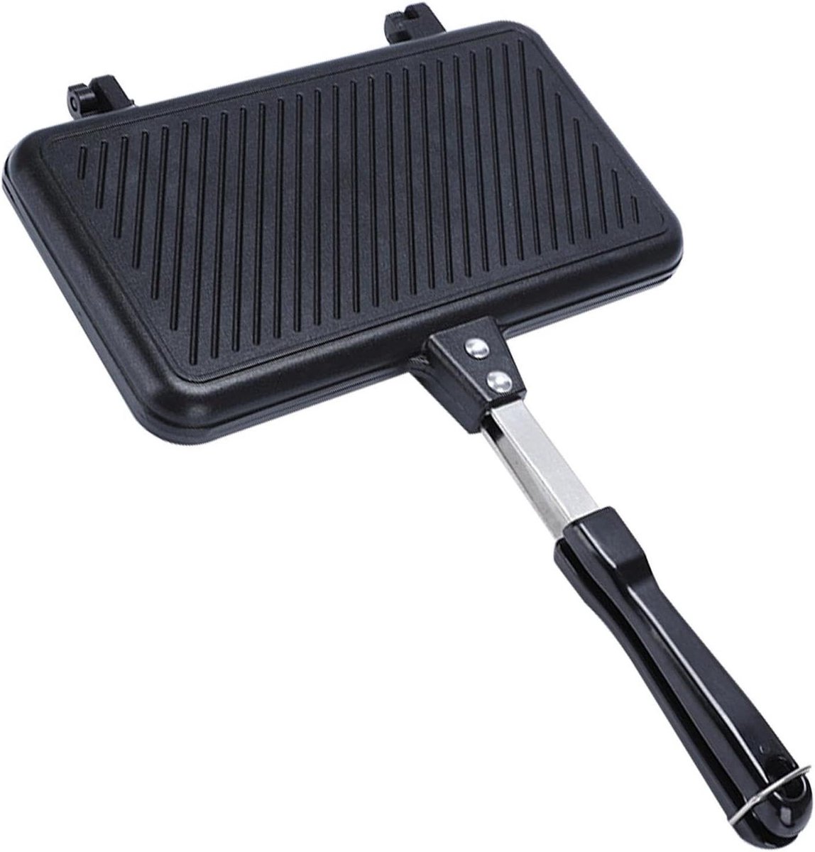 Sandwich Grill Pan Dubbelzijdig Brood Ontbijt Maken Afneembaar Ontwerp 24 cm Breed Zwart