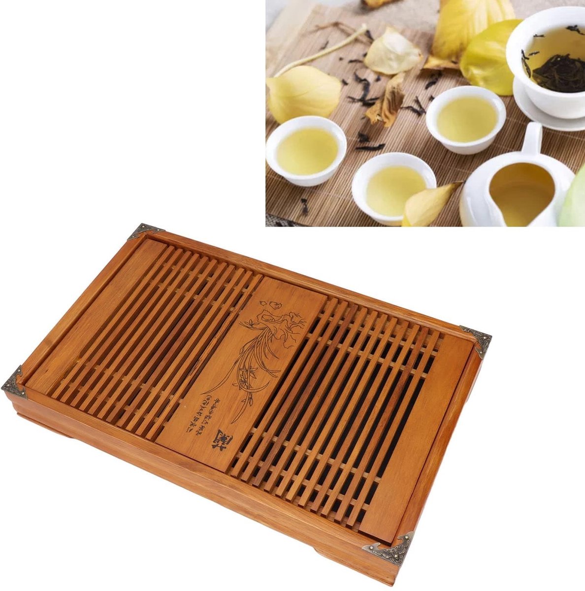 Dailygoods - Houten Theeblad met Afvoer voor Theetafel, Japans Design