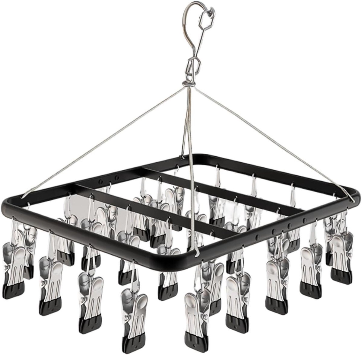 Wasdroger met clips Droogrek organizer Kleding drogen Ruimtebesparend ontwerp 36 clips Zwart