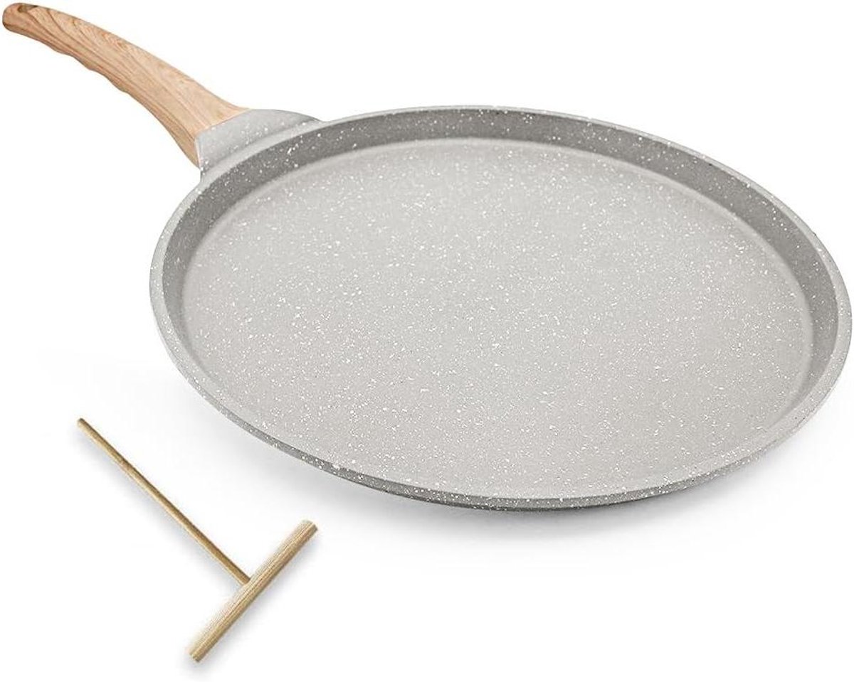 Crêpe pan - Pannenkoekenpan - Lekkere pannenkoeken maken - Medische steen coating - 30 cm - Wit