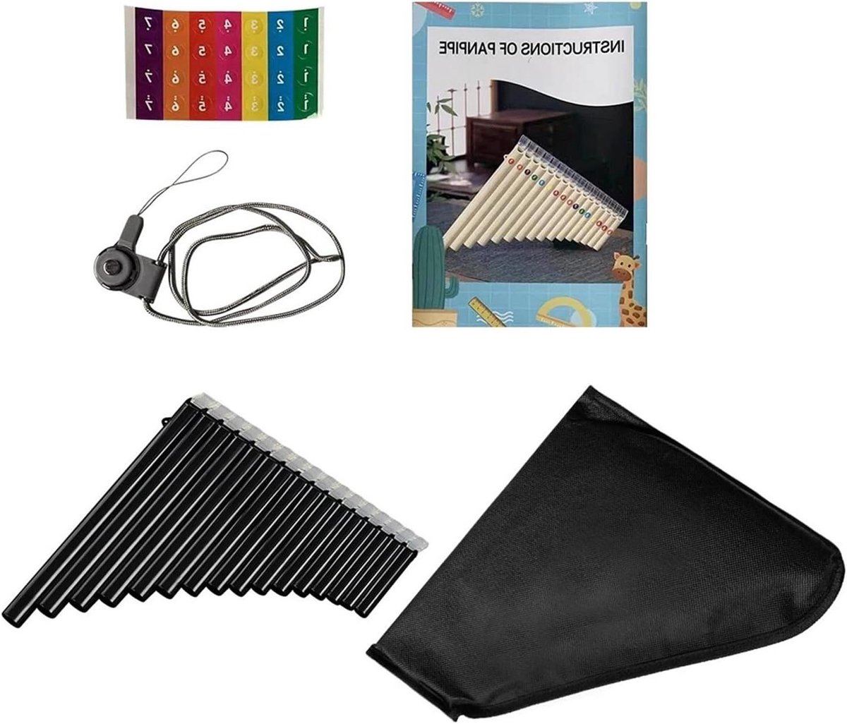 Mini Panfluit - Kleine Fluit - Muziek Maken - 16 Buis Model - 26 cm - Zwart