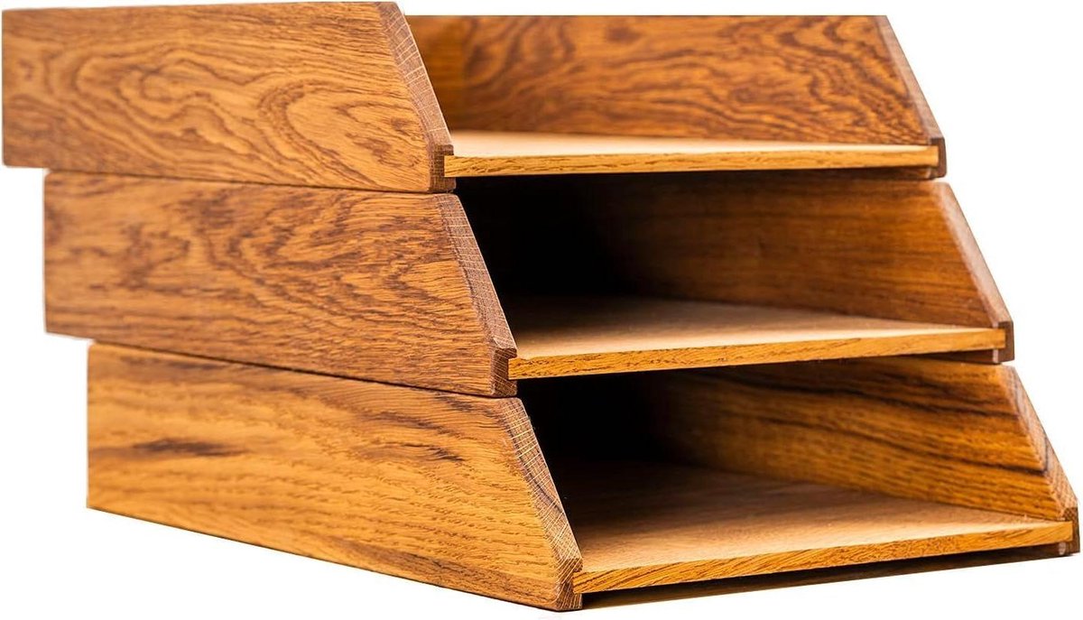 Bureau Opbergers - Document Houder - Bureau Organisatie - Stapelbaar Systeem - 35 x 24.5 cm - Amber Eiken