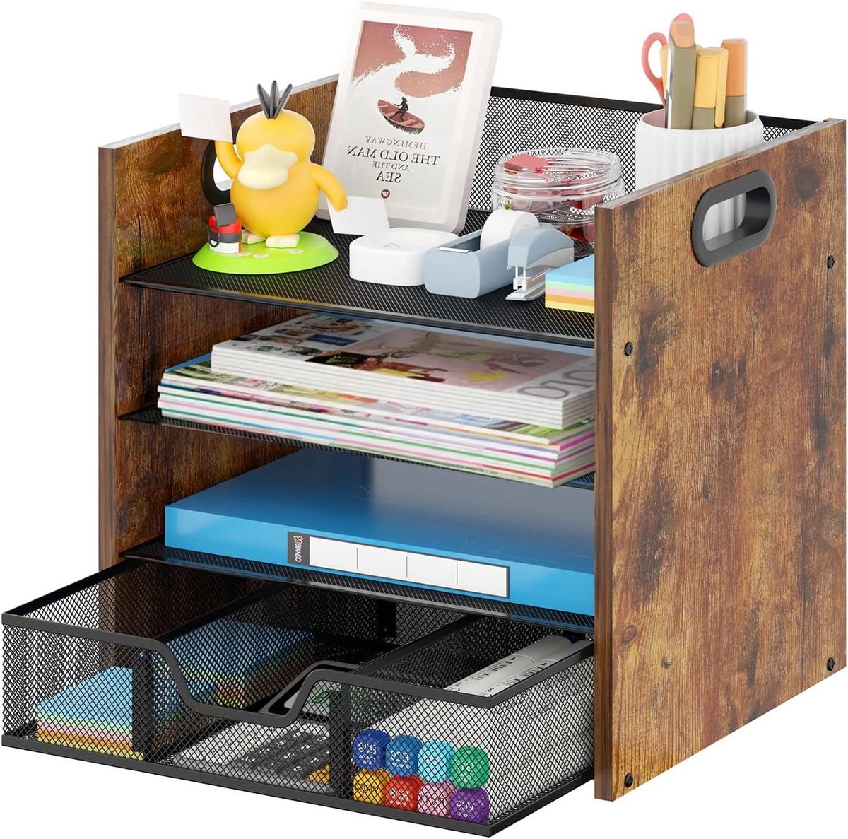 Bureau Organizer - Papierhouder - Bureau Opruimen - Met Lade - 4 Lagen - Bruin