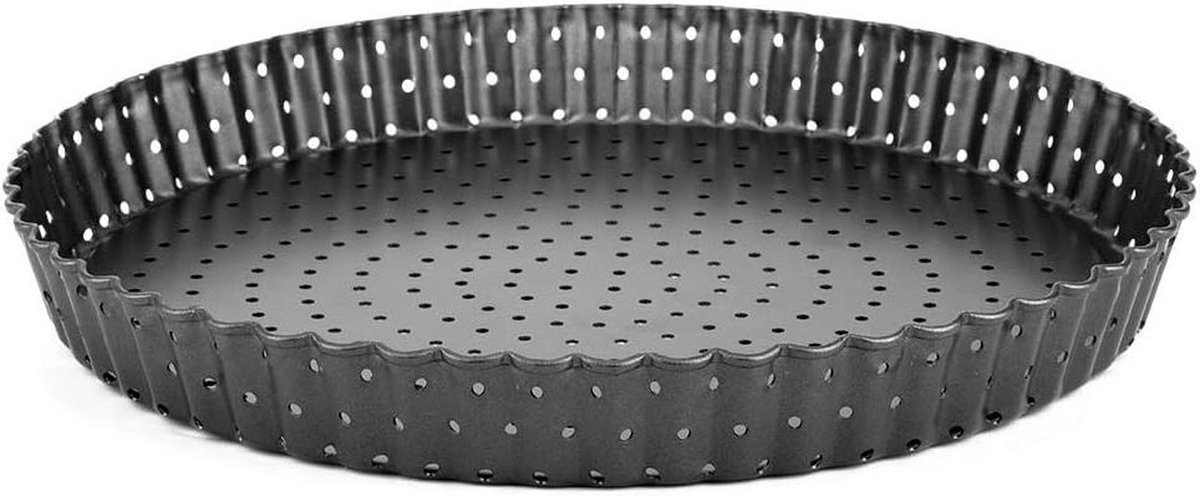 Taartvorm - Quichepan Losse bodem - Zelf Bakken - Geperforeerd koolstofstaal - 24 cm - Zwart