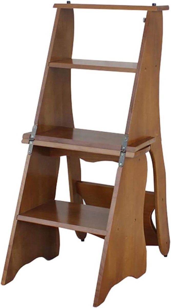 Houten opstapkruk - Opstapladdertje - Veilig klimmen - Opvouwbaar ontwerp - 85 cm hoog - Geel