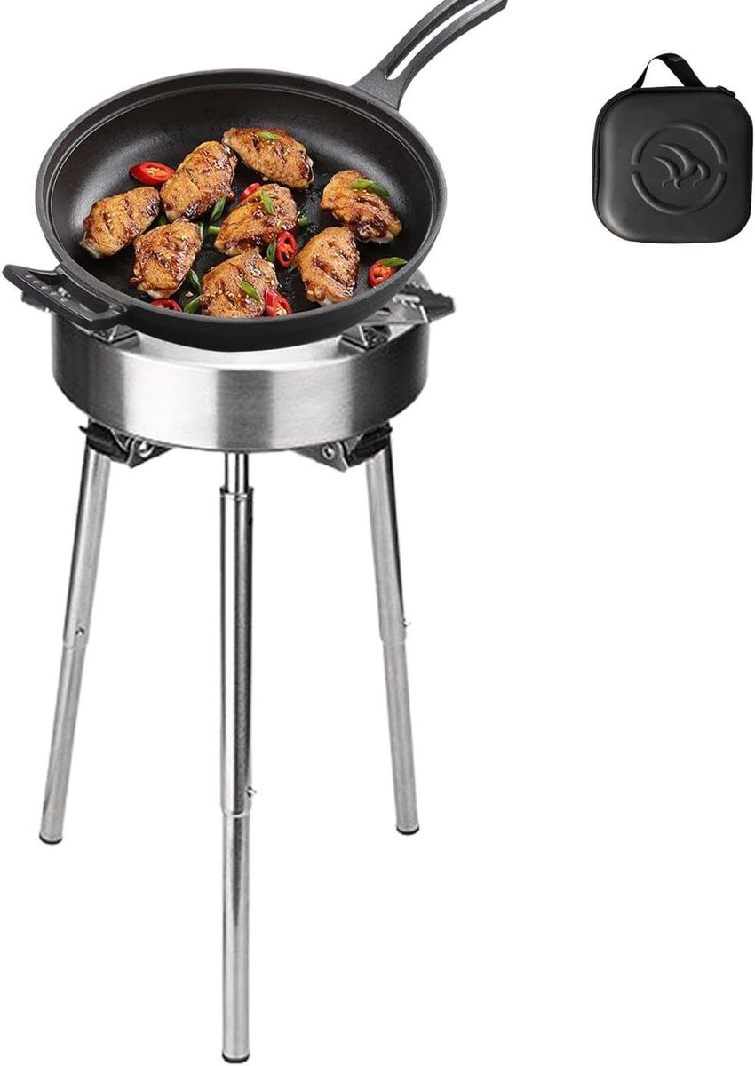 Campingkachel Systeem - Buitenbrander Kooktoestel - Kamperen en Hiken - Dubbel Voorverwarmingsbuis - 23 x 23 x 15 cm - Zilverkleurig