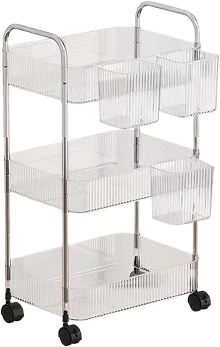 Roller Trolley - Opbergwagen - Ruimte Organiseren - Verstelbare Planken - 3 Lagen - Acryl