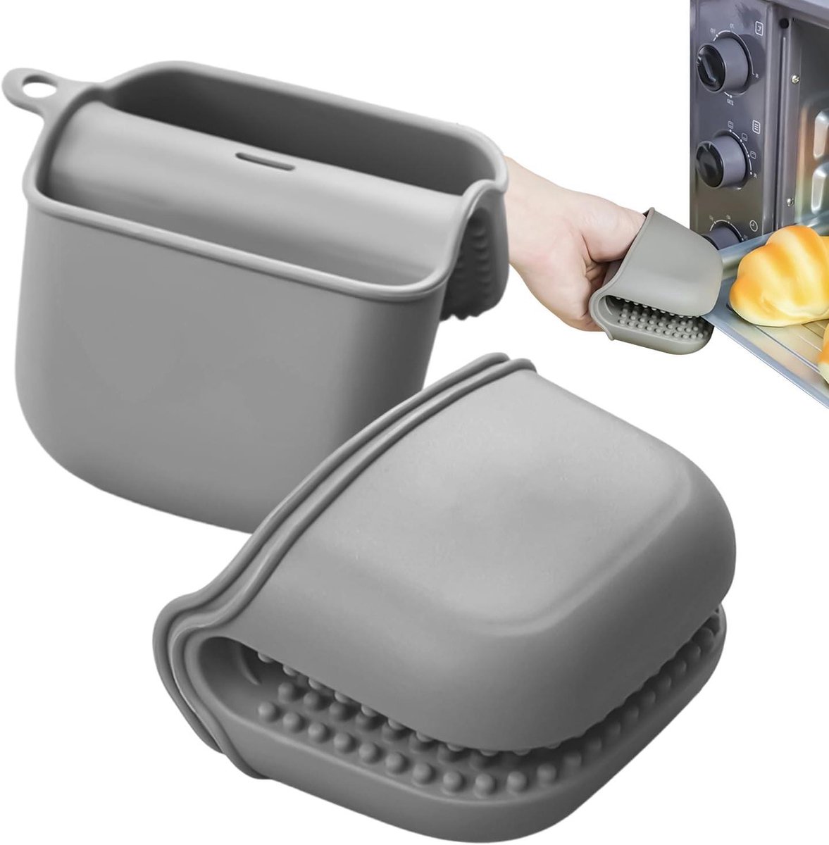 Ovenhandschoenen Siliconen - Hittebestendige Mitts - Veilig Koken - Antislip Grip - 1 Paar - Grijs