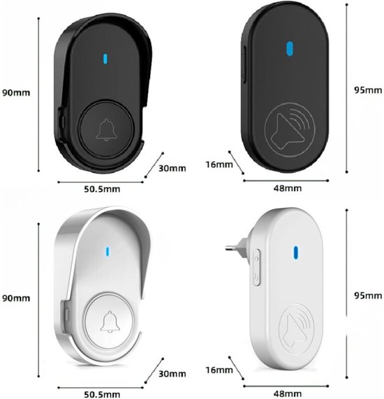 Waterdichte draadloze buitendeurbel, IP66 waterdichte deurbelset, 2 ontvangers, 1 zender (zwart) — afbeelding 2