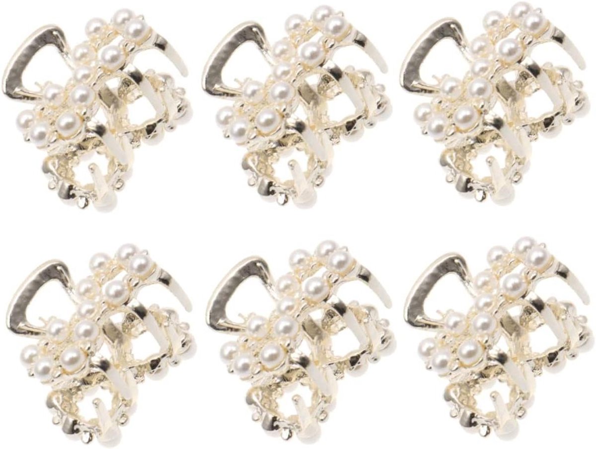 Mini Haarclips - Parels Strass - Haar Stijlen - Set van 6 - 3 cm - Wit