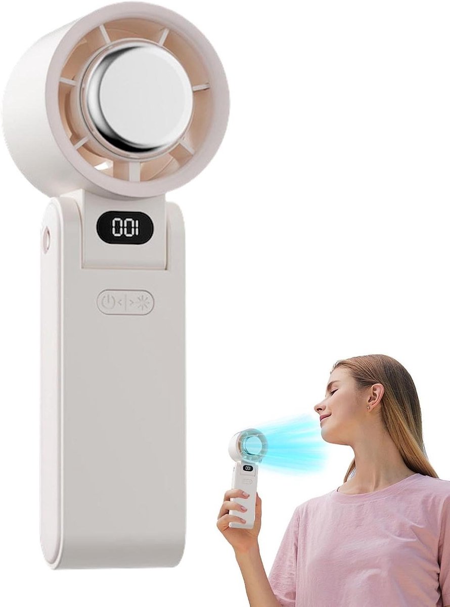 Elektrische koelventilator - Compacte ventilator - Buitenactiviteiten - 3600 mAh batterij - 17 cm opvouwbaar - Wit