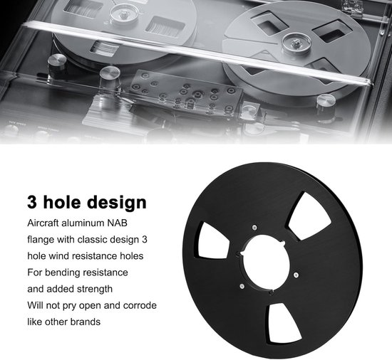 Annadue 1/4 10,5 Inch Lege Opnamespoel, 3-gaats Aluminium Tapespoel, Universeel Openingsmachineonderdeel voor, Geluidstape Lege Spoel (BLACK) — afbeelding 4