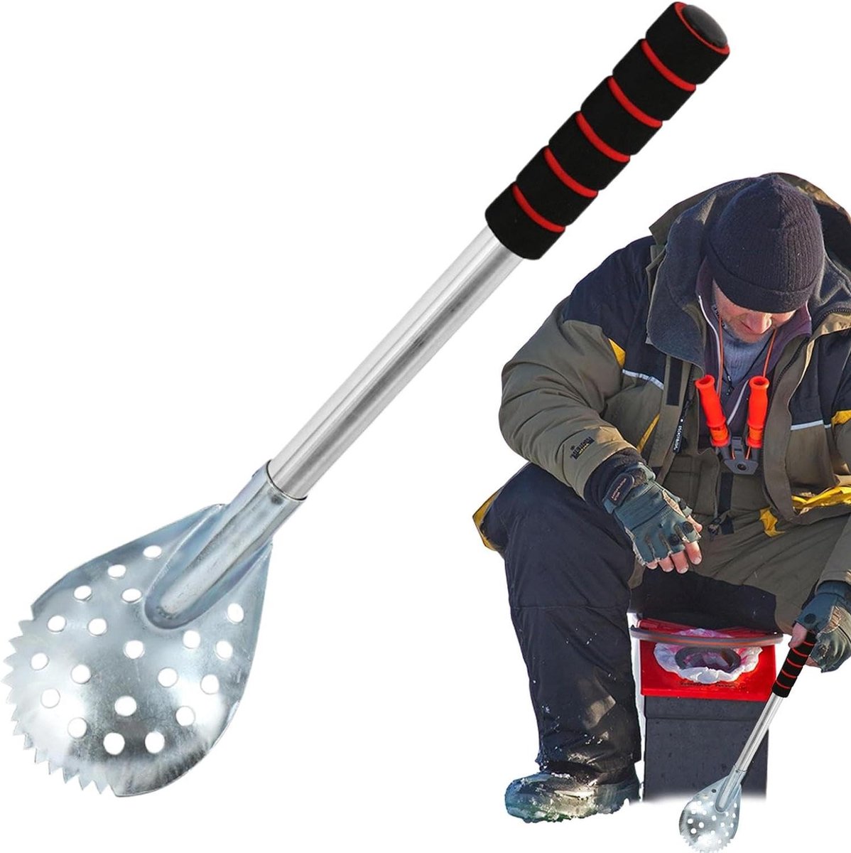 IJsvisschep - Ijslepel - Ijsvissen - Gekartelde schep - 46 cm - Zwart