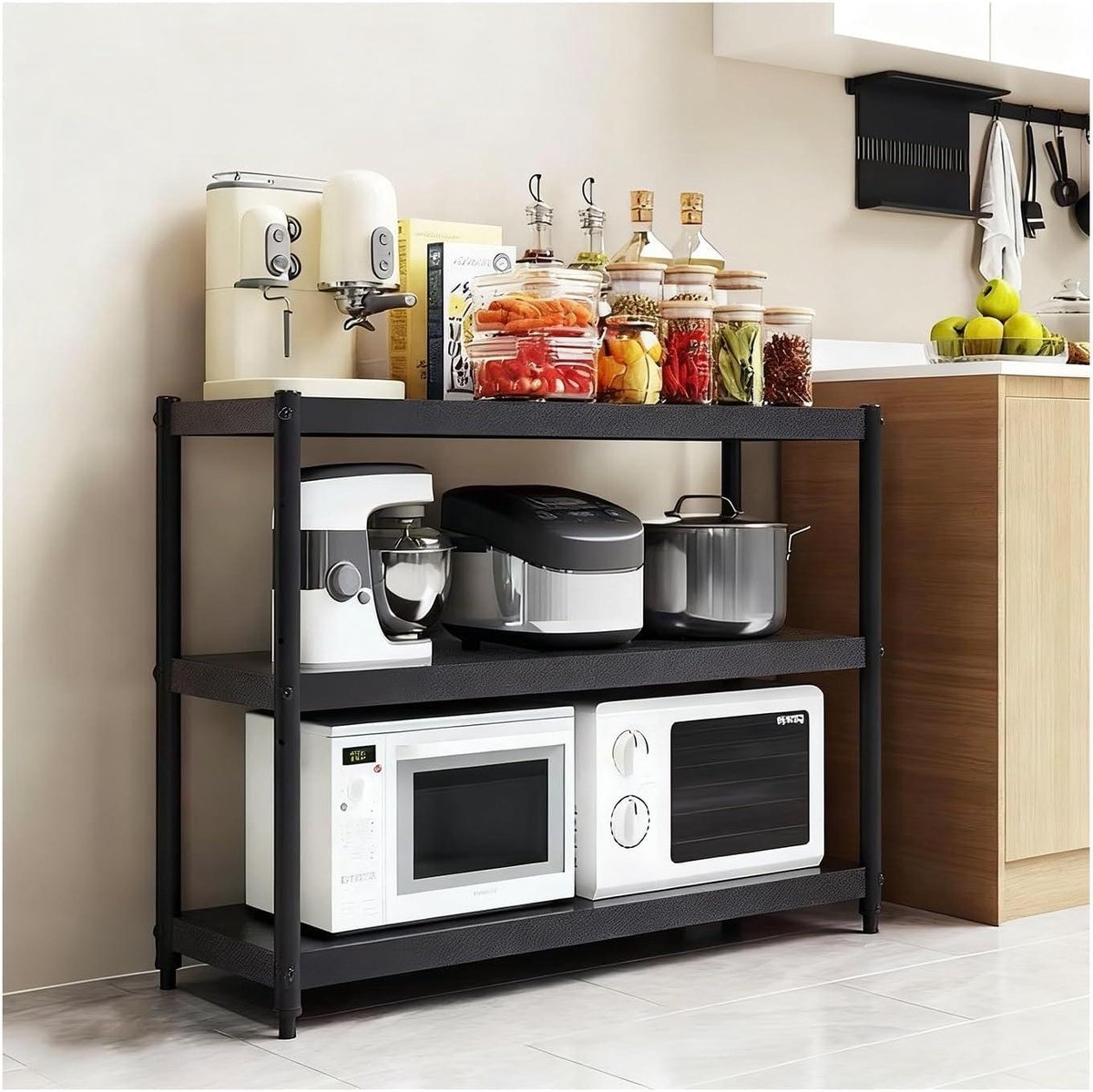 Keuken Bakkersrek - Opbergrek - Keuken Organiseren - Verstevigde Structuur - 90cm - Zwart
