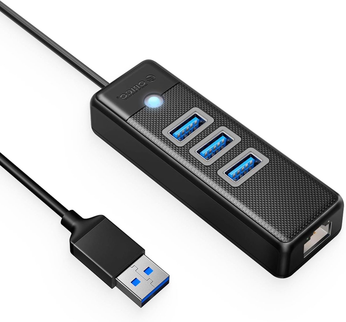 USB Hub Adapter - Netwerkkaart - Internet Verbinding - Vier Poorten - 100 cm Kabel - Zwart
