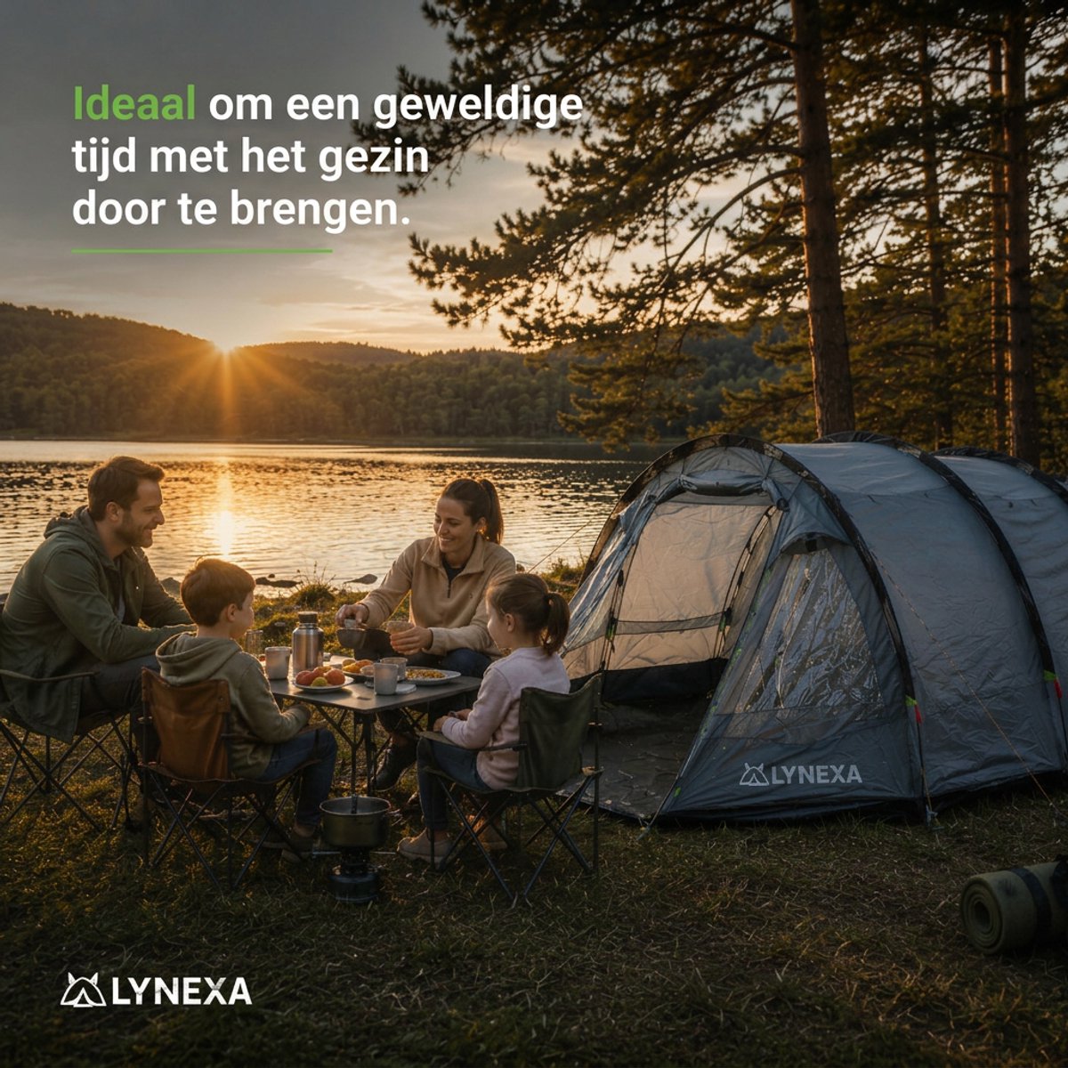 LYNEXA® Tent - Kampeertent - Tunneltent met 2 Compartimenten - Koepeltent - Familietent voor 2 tot 4 Personen - Waterdicht & Windbestendig - Camping tent - Panoramische Ramen & Ventilatie - Voor Camping & Outdoor - Inclusief Draagtas & Campinglamp – foto 6