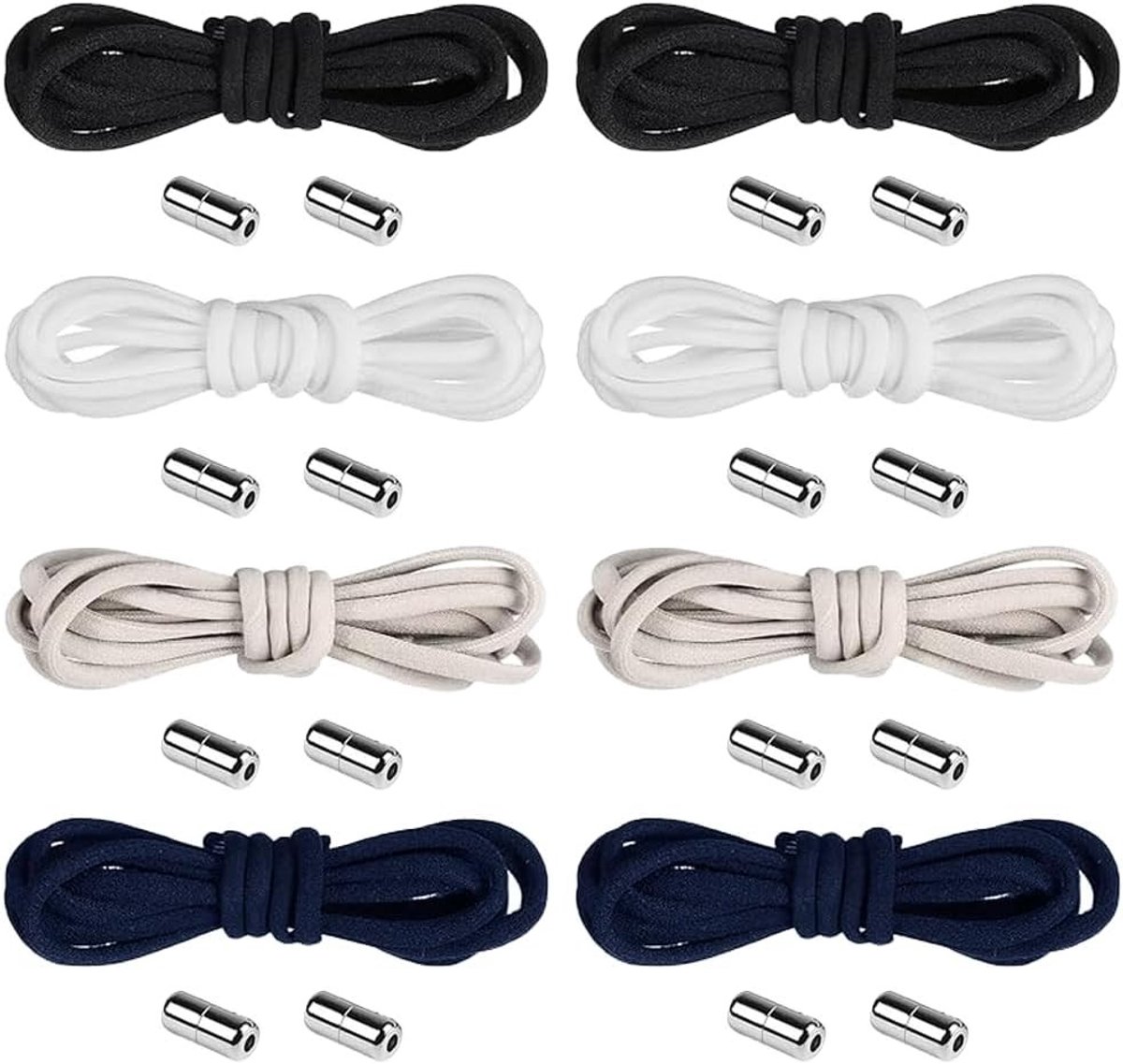 8 Pairs Elastische Schoenveters zonder Knoop, 100cm, Metalen Gespen, Geschikt voor Volwassenen en Kinderen, Multikleur, Gemakkelijk te Gebruiken, Comfortabele Veters