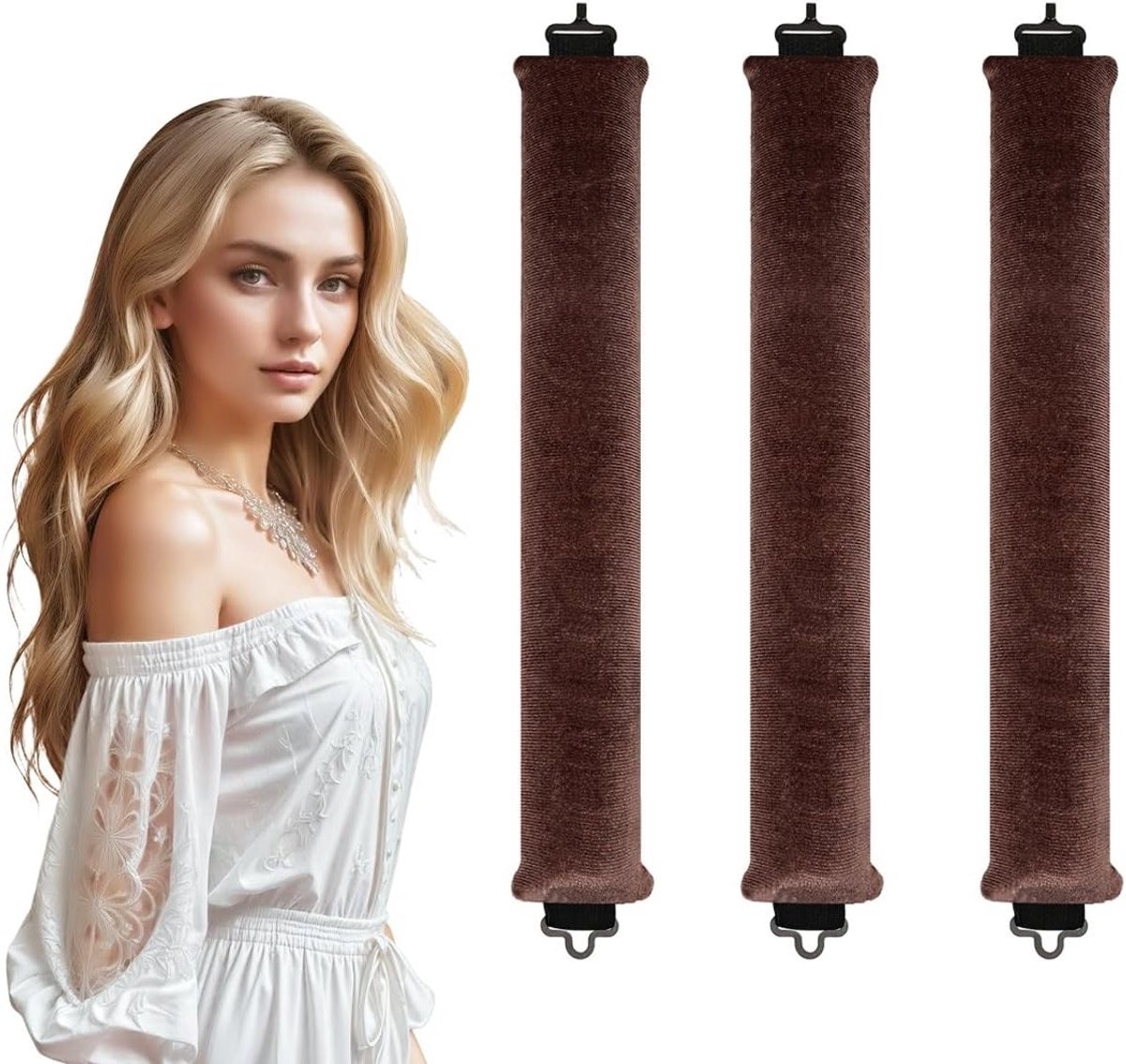 3 Stuks Hittevrije Krulrollers, Hittevrije Krullenband voor Slaap, Perfecte Krullen Zonder Hitte voor Alle Haartypes