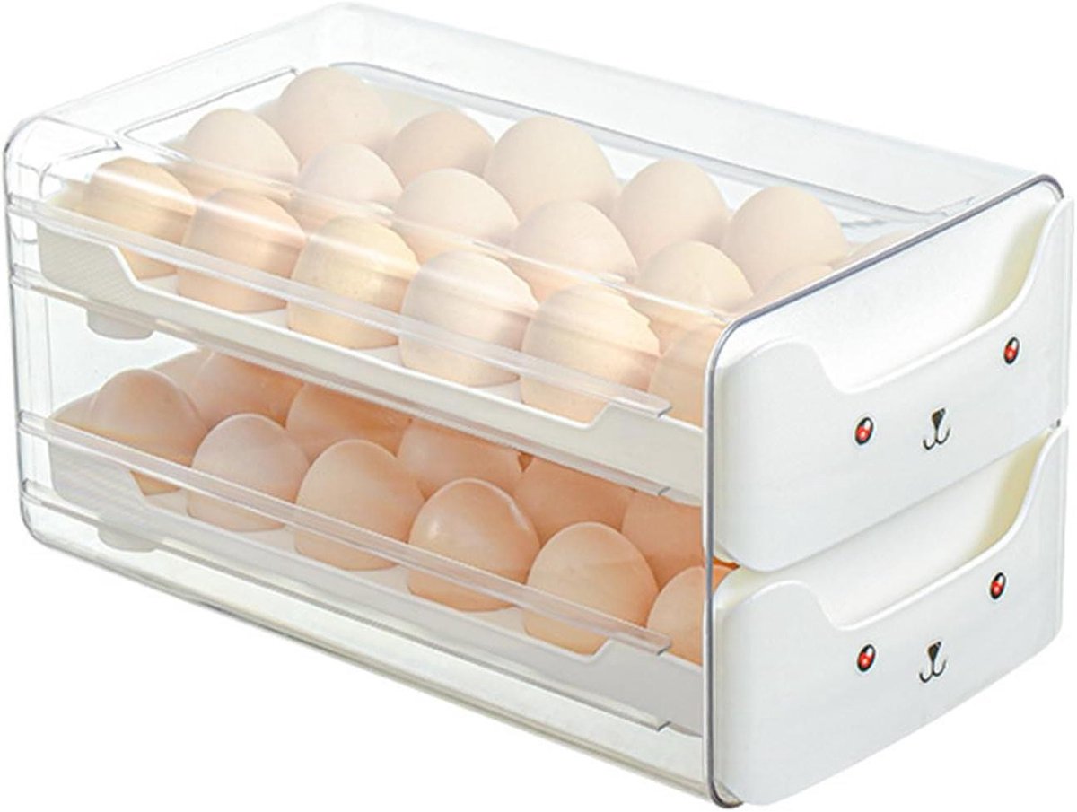 Eieropbergbox - Koelkastcontainer - Koelkast Organisatie - Dubbellaags Ladestijl - 34D x 19B x 17H cm - Wit