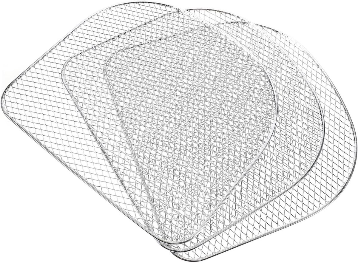 Grillrooster Set - Airfryer Mand - Voedsel Drogen - Roestvrij Staal - 3 Stuks - Wit