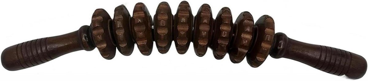 Houten Cellulitis Roller - Maderotherapie Stok - Lymfedrainage Stimuleren - 9 Ronde Wielen - Ergonomisch Handvat - Natuurlijk Hout