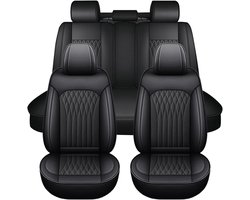 Autostoelhoes Set - Stoelbeschermer - Auto Interieur - Waterdicht Ademend Leer - 5 Zits - Zwart