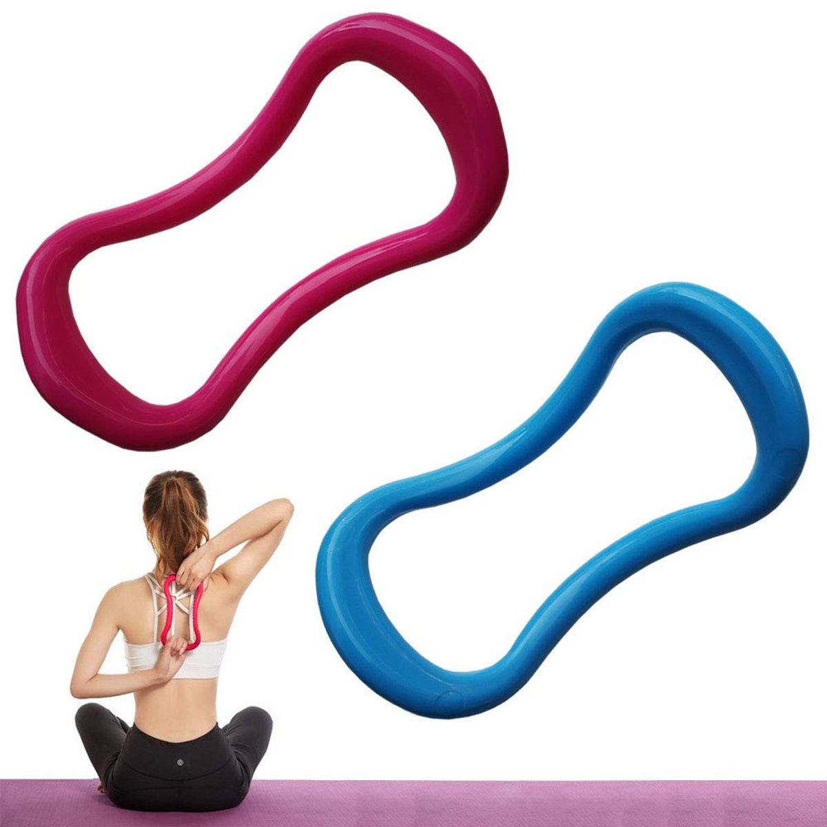 Dailygoods - Dailygoody - Fascia Strekring - Yoga Ring - Ideaal voor Stretchen en Ontspanning - Blauw en Roze Rood - Fitness Accessoire - Geschikt voor Yoga e