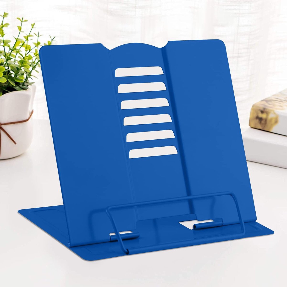 Dailygoods - Dailygoody - Metalen Boek Stand - Draagbare Boekhouder - Verstelbaar en Lichtgewicht - Donkerblauw - Geschikt voor Kookboeken en Tablets - Ideaal voor...