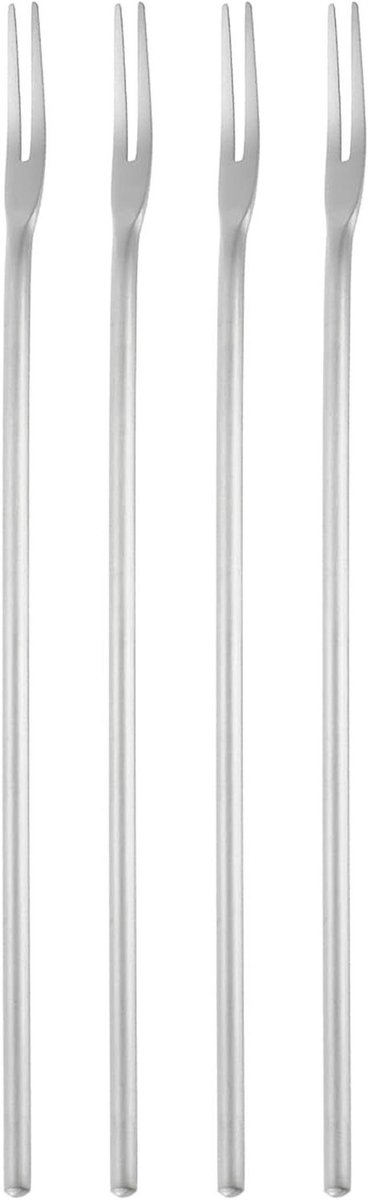 Komkommervorken 4 stuks - Olijfvorken Cocktailvorken - Eten Serveren - Lange Handgreep - 22 cm - Zilverkleurig