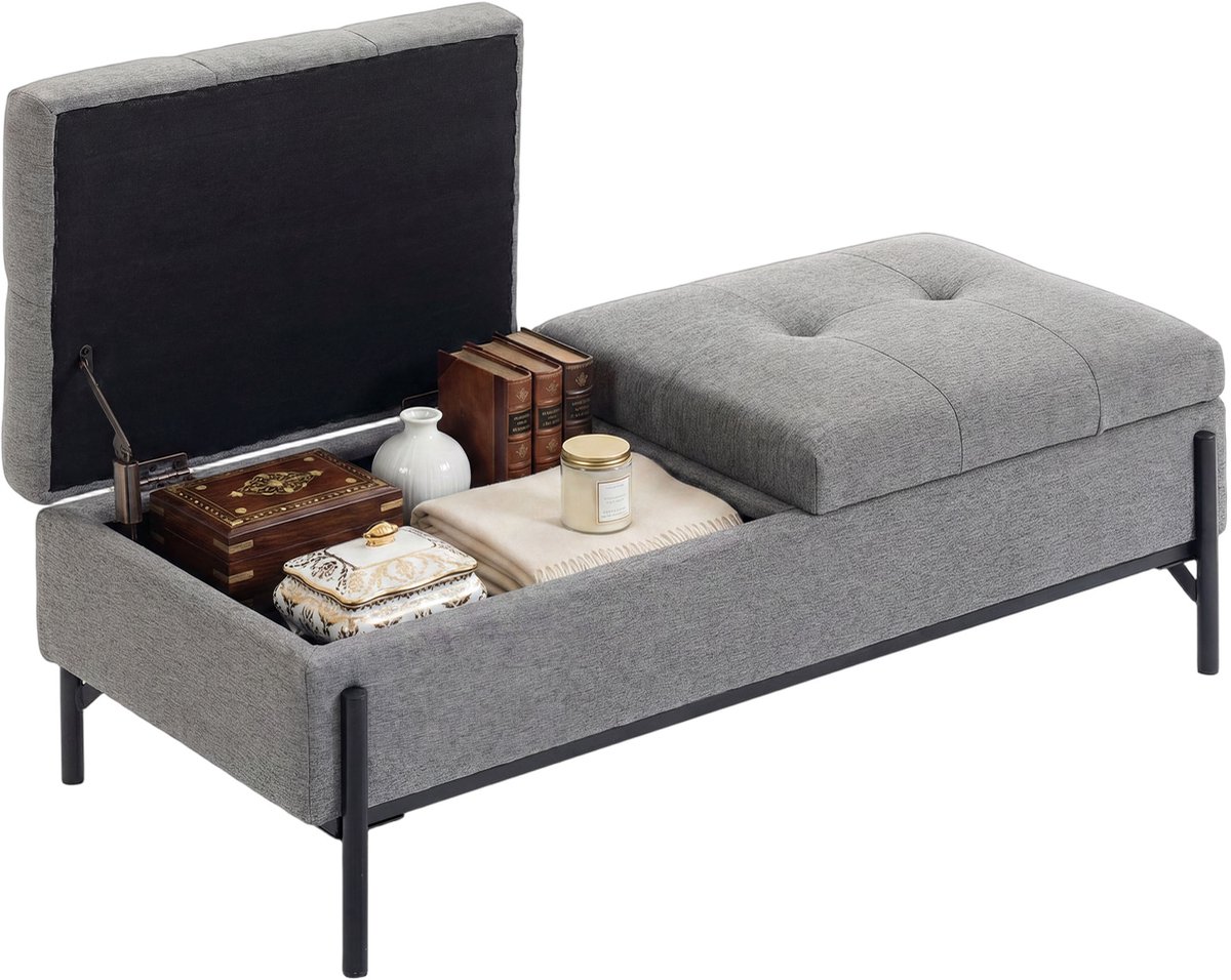 HOMCOM Opberghocker-Linnenstof (100 % Polyester), metaal-117L x 50B x 44H cm-Grijs