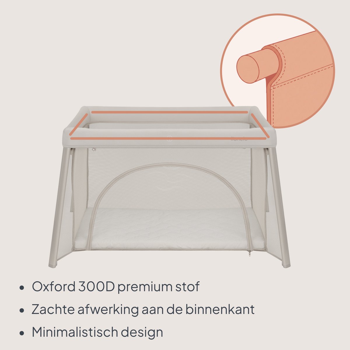 Lionelo Mila – 2 in 1 Reisbedje & Campingbed – Lichtgewicht – 2 Hoogteposities – 4 cm T25 Matras – 360° Mesh Ventilatie – Snel Compact Opvouwbaar – Zij-ingang met Rits – Inclusief Draagtas – Afneembare Wasbare Hoes thumbnail 6