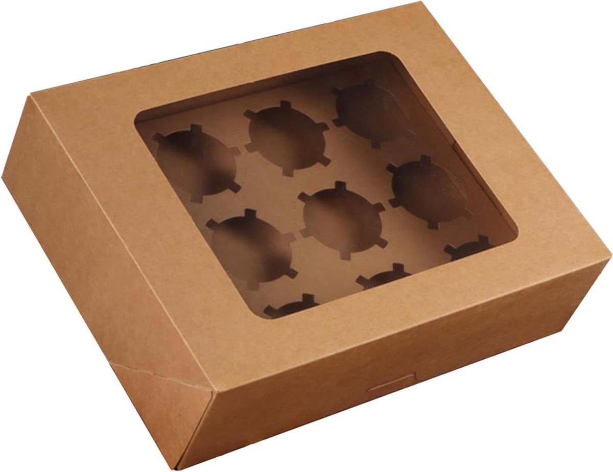 Cupcake dozen - Muffin verpakking - Gebak presenteren - Met kijkvenster - 10 stuks - Kraft