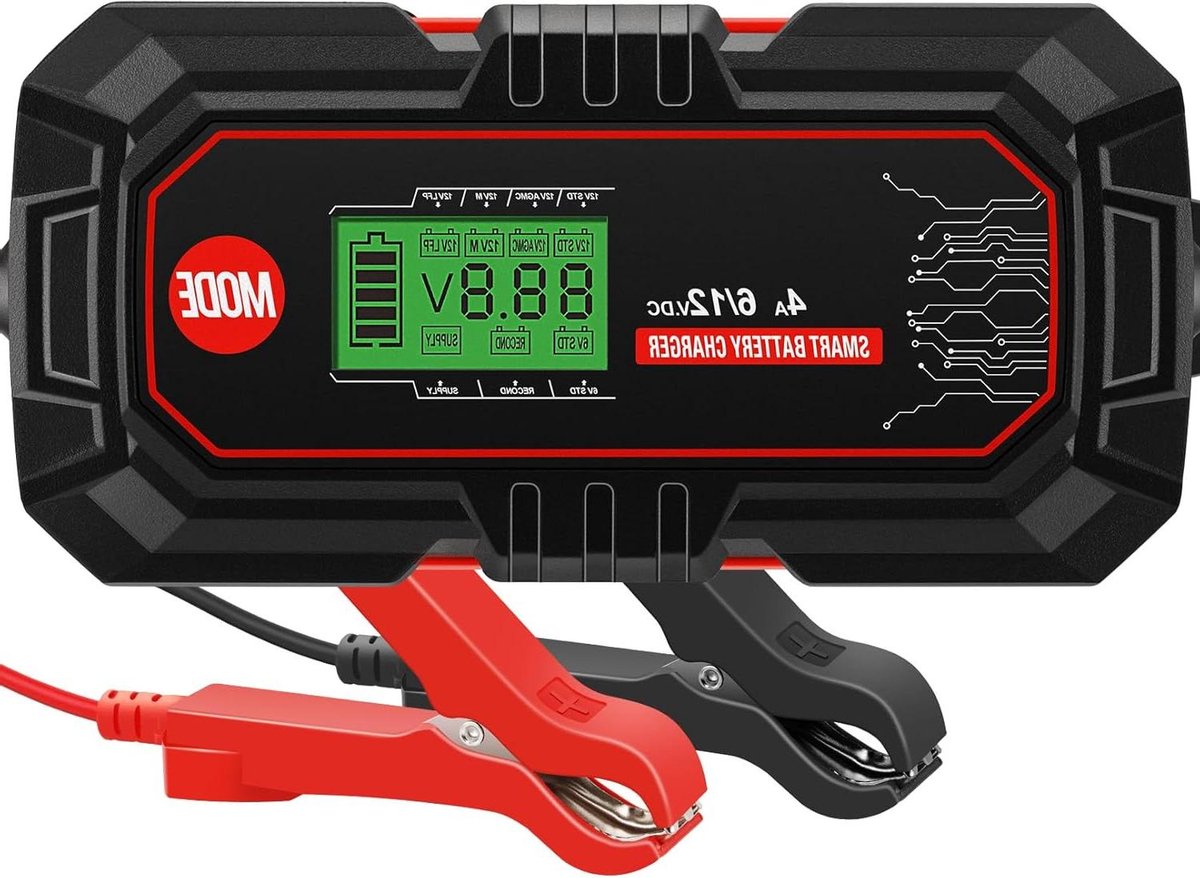Auto Accu Lader - Druppellader Onderhoudslader - Accu Onderhoud - Intelligent LCD Scherm - 6V/12V 4A - Zwart