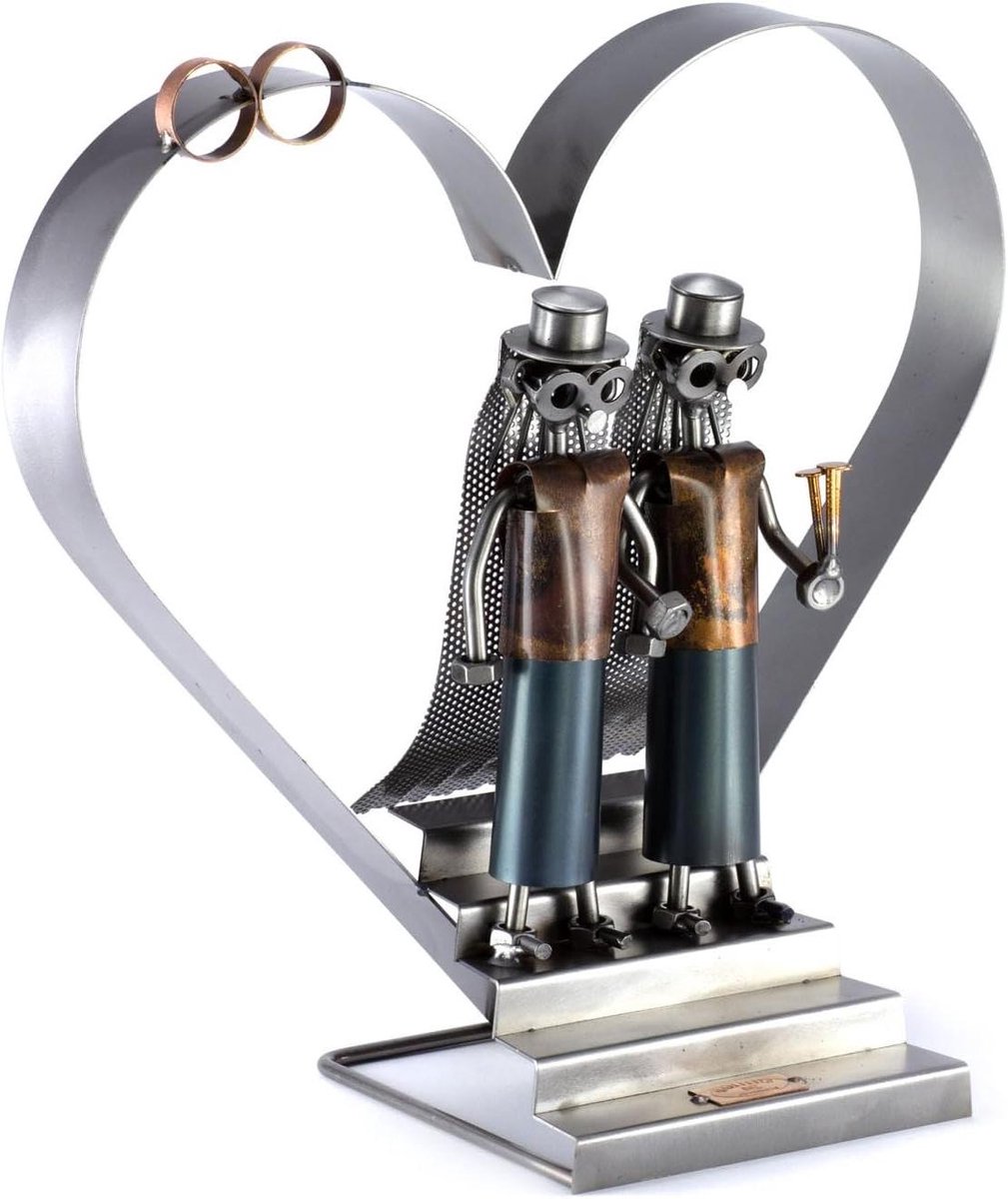 Bruidspaar Beeld - Metalen Figuur - Cadeau Idee - Handgemaakt Uniek - XXL Formaat - Metaal