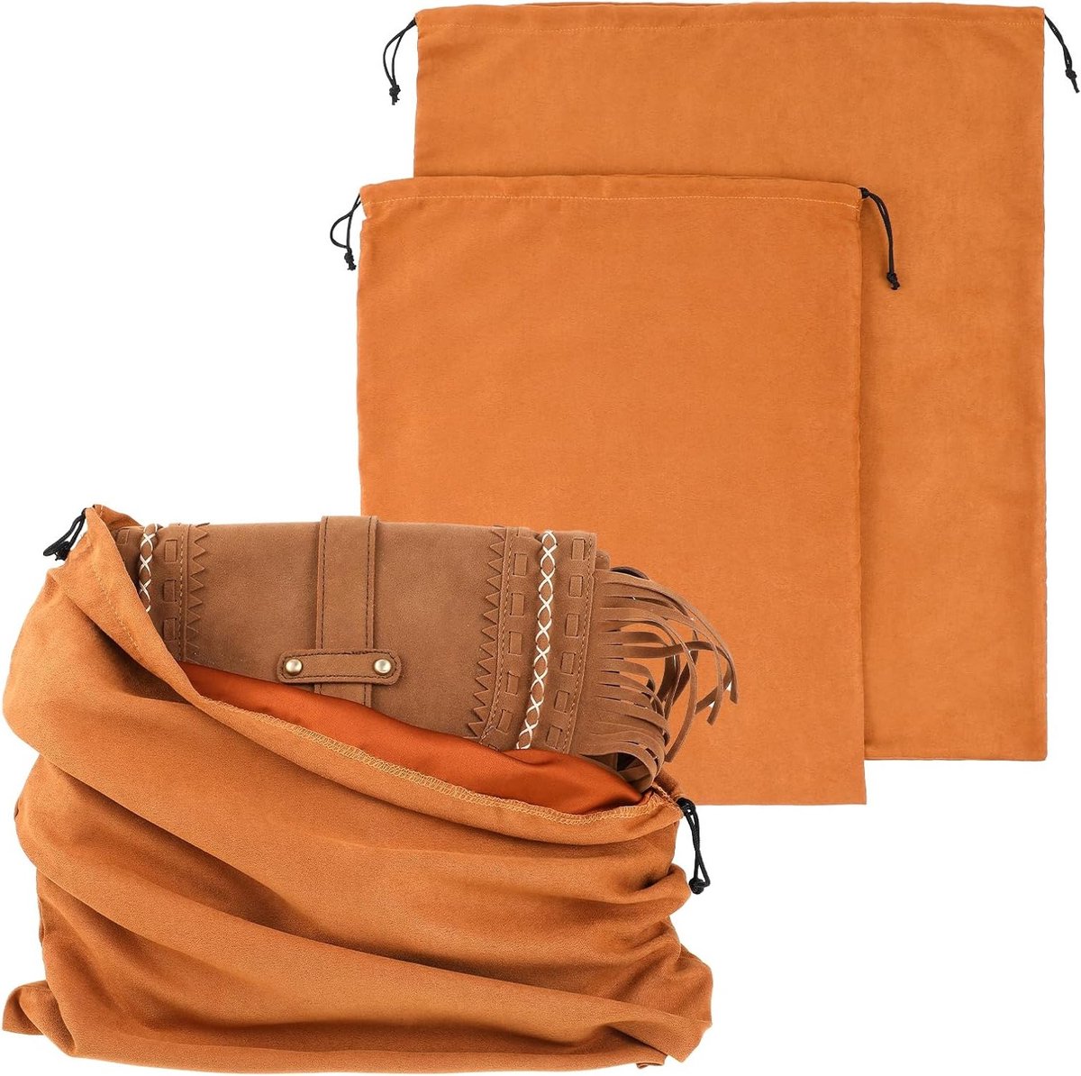 Premium Suede Dust Bags voor Handtassen - 2 Stuks, Diverse Maten, Stofdichte Opbergzakken met Trekkoord voor Reizen en Thuisgebruik
