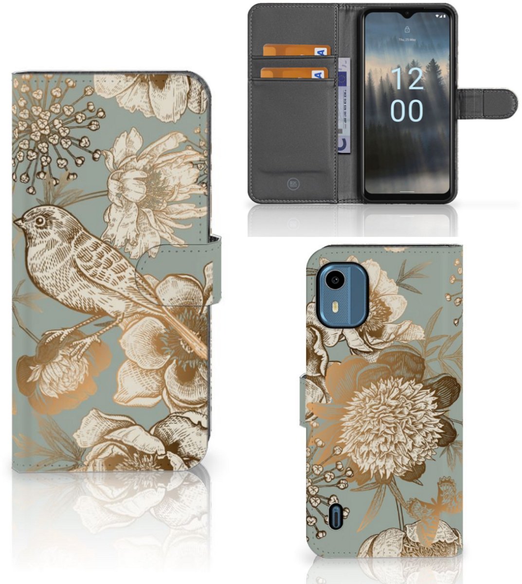 Hoesje voor Nokia C12 Vintage Bird Flowers