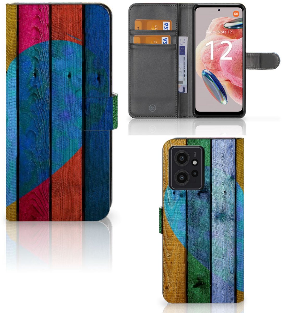 Xiaomi Redmi Note 12 4G Book Style Case Wood Heart - Cadeau voor je Vriend