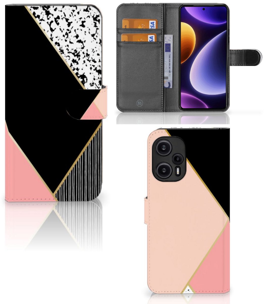 Xiaomi Poco F5 Book Case Zwart Roze Vormen